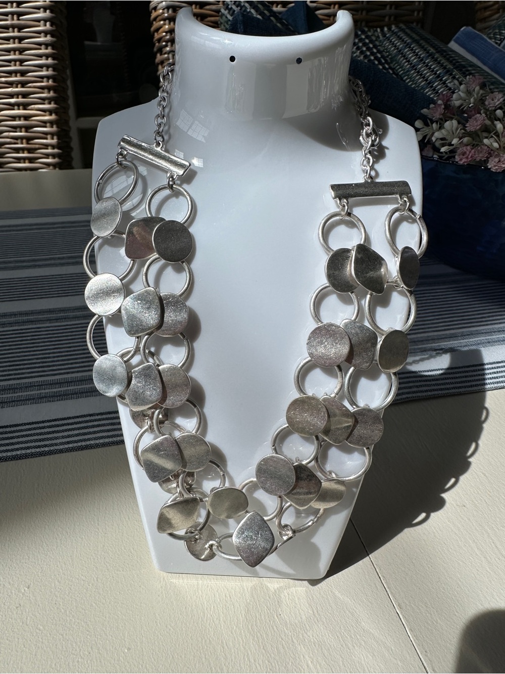 Silver Multi-Disc Statement Necklace - Women Jewelry